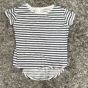 label of graded goods blue and white striped shirt